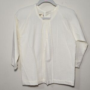 Figge Pleated-Front Seersucker Tunic Ivory Long Sleeve Button Back Girls Size 6